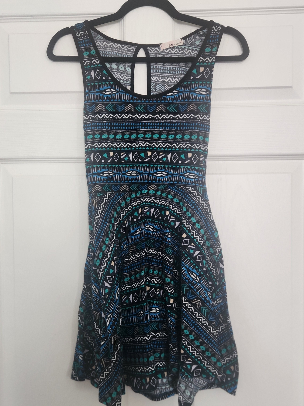 Sleeveless Black & Teal Printed Fit-and-Flare Mini Dress